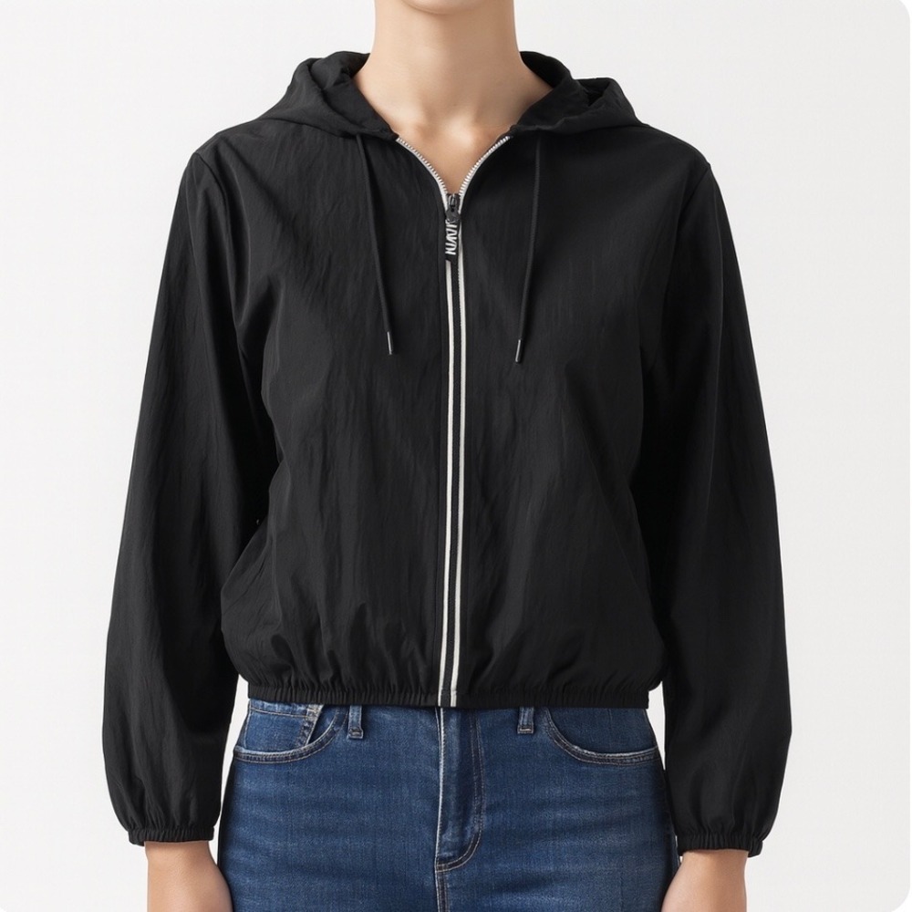 Victorias Secret PINK Windbreaker Jacket Womens XS Black Hood Athleisure Neutral